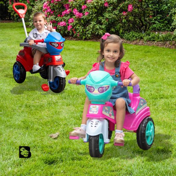 Imagem de Triciclo Velotrol para Passeio com Empurrador Para Menina ou Menino Rosa ou Azul Unicórnio Spider