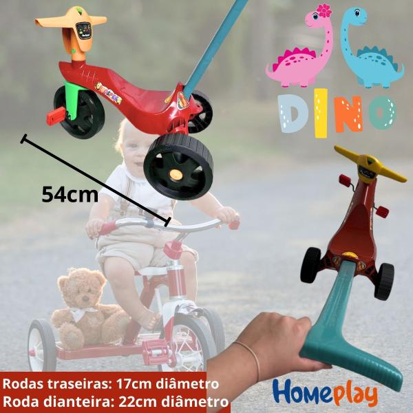 Imagem de Triciclo velotrol velocipe motoquinha motinha dinossauro com pedal e empurrador + Quebra Cabeça pista de corrido e carrinho