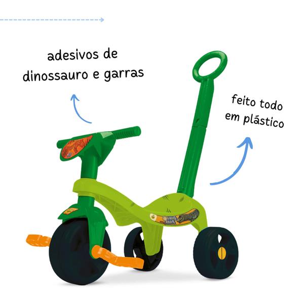 Imagem de Triciclo velotrol verde com adesivos motinha motoquinha motoca de plastico infatil com haste