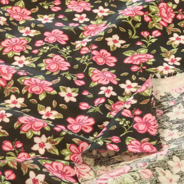 Imagem de Tricoline Patchwork 100% Algodão - 1m - Flores Rosa/Preto