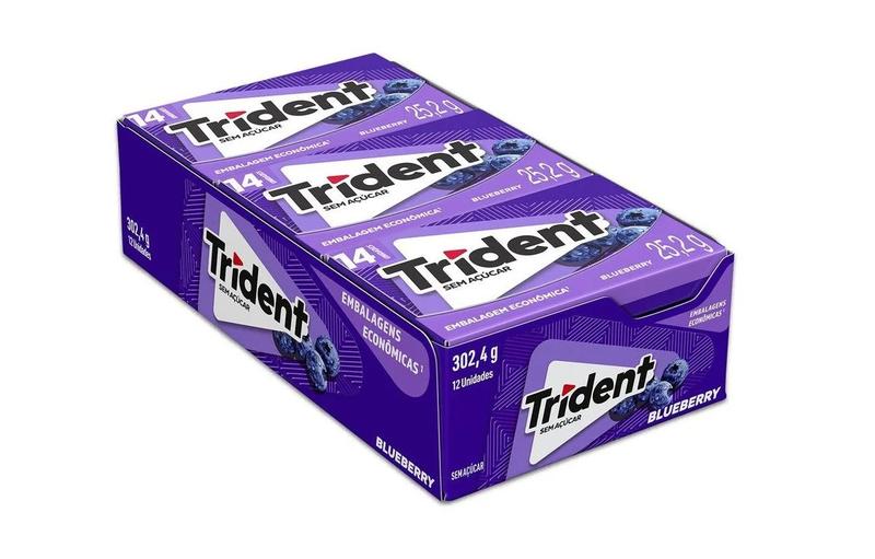 Imagem de Trident Embalagem Econômica Blueberry 14 unidades contendo 12 caixinhas de 25,2g cada