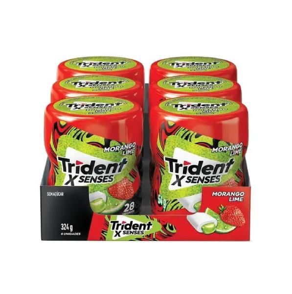 Imagem de Trident XSenses Morango Limão Sem Açúcar Garrafa 6 Potes 54g