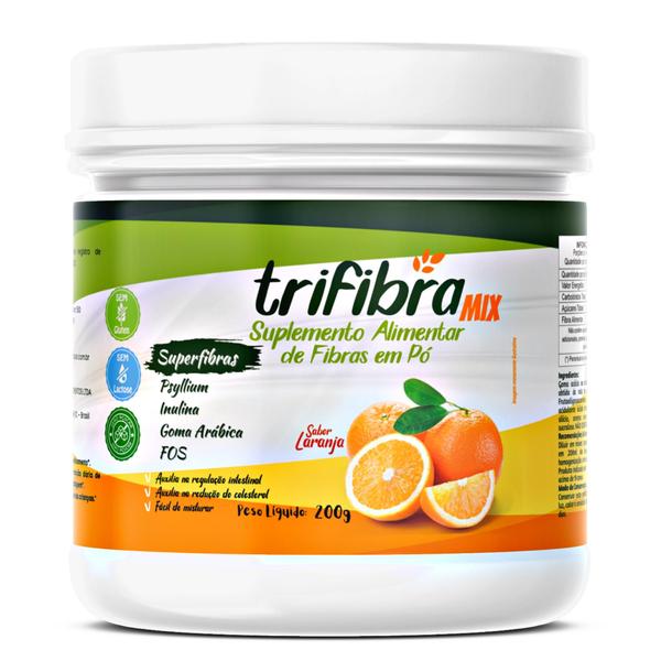 Imagem de Trifibra Mix Superfibras Psyllium + Inulina + Goma Arábica + FOS Sabor Laranja Pote 200g em Pó