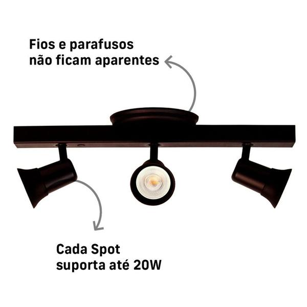 Imagem de Trilho 3 Spots Dicroica Canopla Com 3 Lâmpadas GU10 Avant