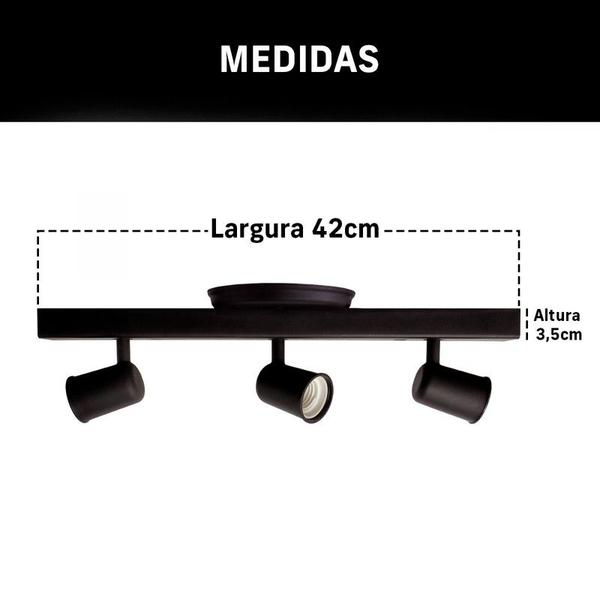 Imagem de Trilho Eletrificado Lâmpada E27 Led Direcionável 3 Spot Sobrepor Articulado Conector Canopla Tampa Cega Tapa Buraco