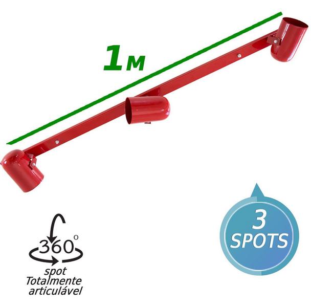 Imagem de Trilho para lâmpada par20 com 3 spots 1  metro vermelho st958