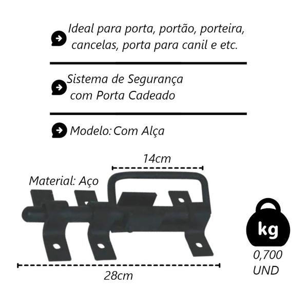 Imagem de Trinco c/ Alça Para Portão e Porteira Aço Preto 280mm