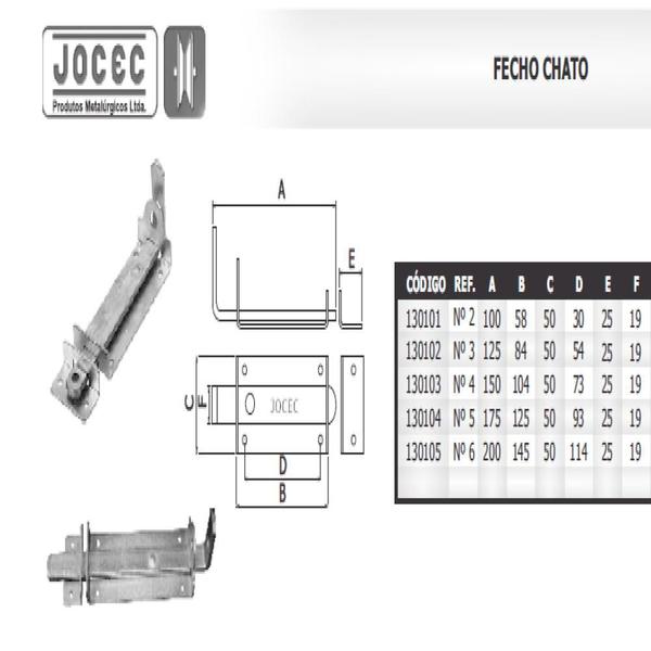 Imagem de Trinco chato ferrolho 4 pol 104mm porta portão ferro madeira bicromatizado jocec