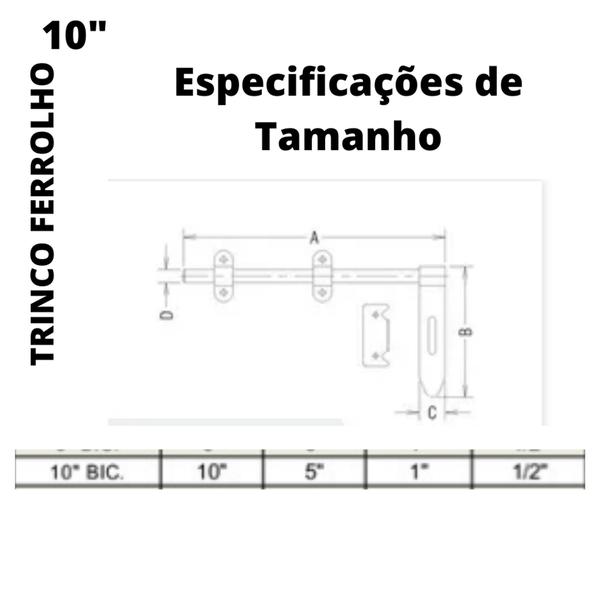 Imagem de Trinco Ferrolho 10" Bicromatizado