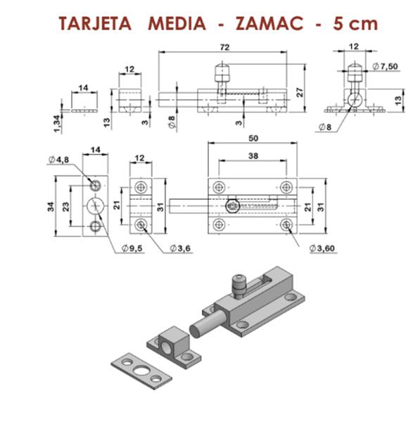 Imagem de Trinco Ferrolho Tarjeta Media 5 Cm Janela Porta Moveis