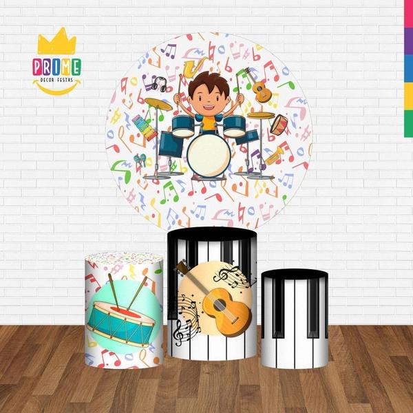 Imagem de Trio Capa Cilindro + Painel Redondo 3D Musica Instrumentos