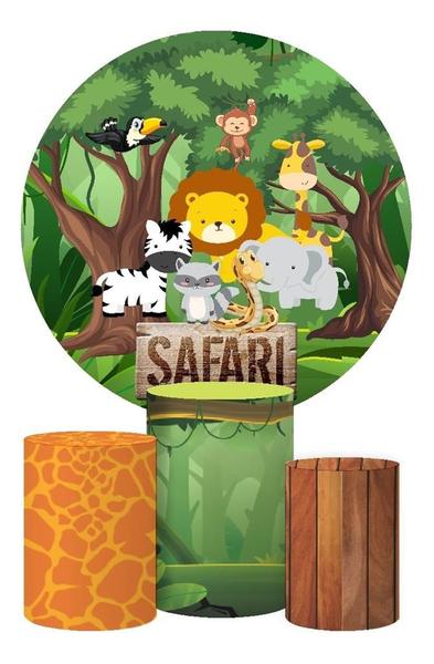 Imagem de Trio Capa Cilindro + Painel Redondo Safari Animais 1,5x1,5m