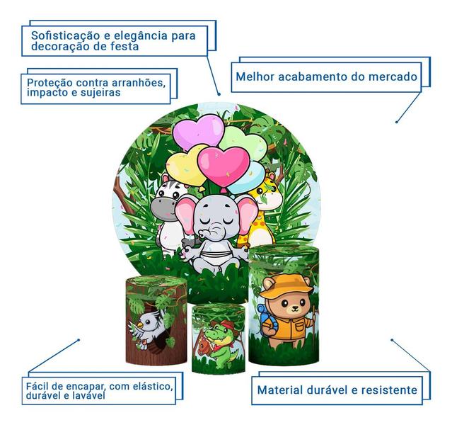 Imagem de Trio Capa Cilindro Safari Infantil E Painel Tecido Sublimado