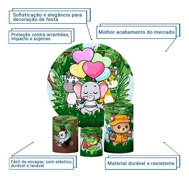Trio Capa Cilindro Safari Infantil E Painel Tecido Sublimado - Decoraset Imagem de Trio Capa Cilindro Safari Infantil E Painel Tecido Sublimado