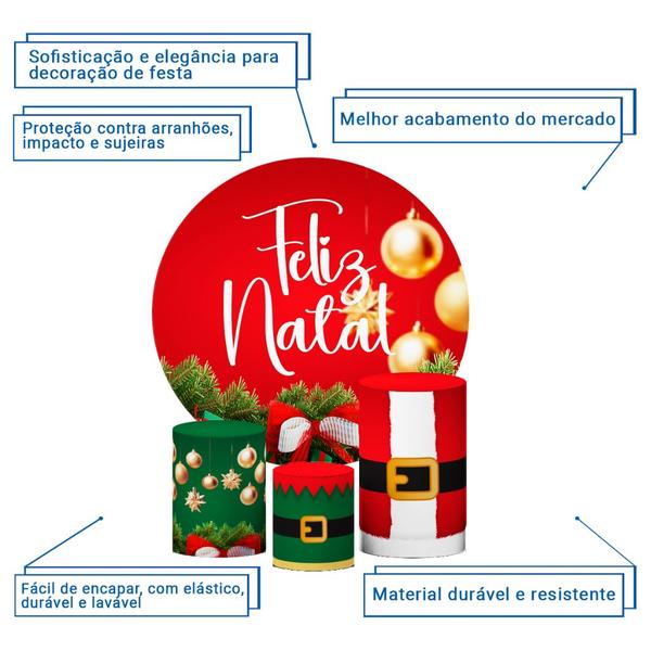 Imagem de Trio Capa Cilindro Sublimado Natal + Painel Redondo 1,5 Decoração De Natal