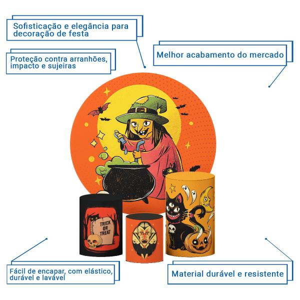Trio Capas Cilindro Halloween P M G + Painel Sublimado 1,50 - Decoraset Imagem de Trio Capas Cilindro Halloween P M G + Painel Sublimado 1,50