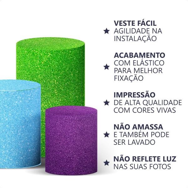 Imagem de Trio Capas Cilindro Sublimado Glitter Veste Fácil C/elástico