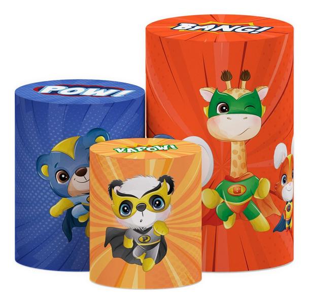 Trio Capas Cilindros P M G Animais Heróis Tecido Veste Fácil - Decoraset Imagem de Trio Capas Cilindros P M G Animais Heróis Tecido Veste Fácil