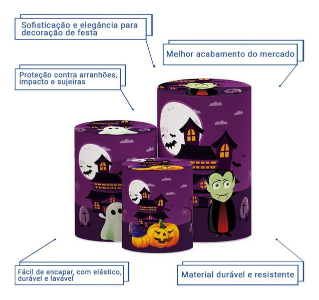 Trio Capas Cilindros P M G Tecido Sublimado Tema Halloween - Decoraset Imagem de Trio Capas Cilindros P M G Tecido Sublimado Tema Halloween