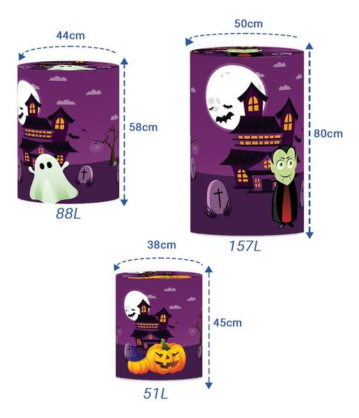 Trio Capas Cilindros P M G Tecido Sublimado Tema Halloween - Decoraset Imagem de Trio Capas Cilindros P M G Tecido Sublimado Tema Halloween