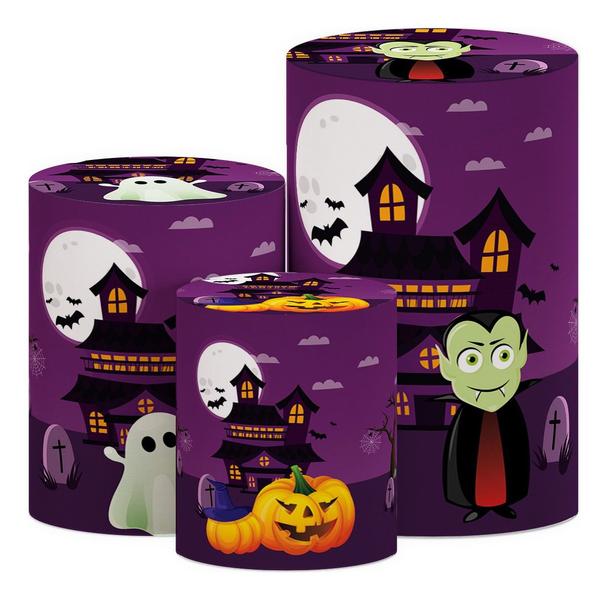 Trio Capas Cilindros P M G Tecido Sublimado Tema Halloween - Decoraset Imagem de Trio Capas Cilindros P M G Tecido Sublimado Tema Halloween