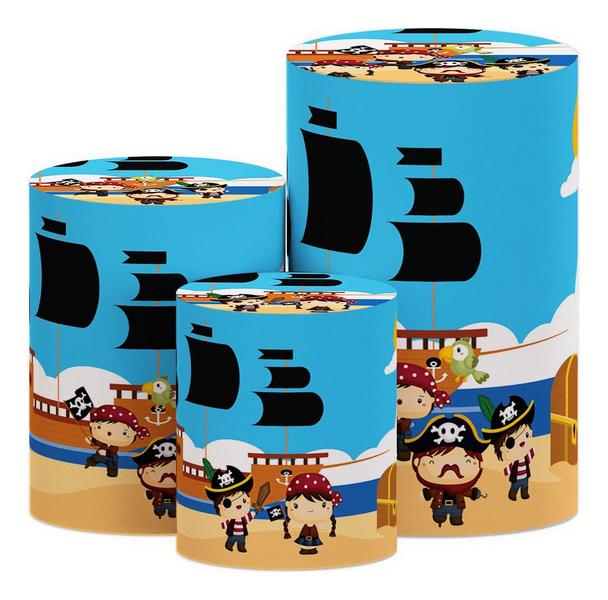 Trio Capas Cilindros Piratas Tecido C/ Elástico Veste Fácil - Decoraset Imagem de Trio Capas Cilindros Piratas Tecido C/ Elástico Veste Fácil