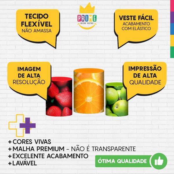 Imagem de Trio Capas Cilindros Sublimado Frutas Tecido Veste Fácil