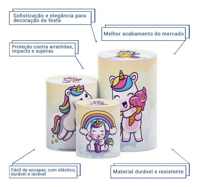 Imagem de Trio Capas Cilindros Unicornio Tecido Sublimado Veste Fácil