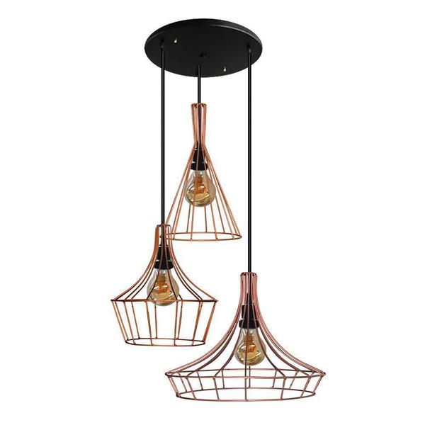 Imagem de Trio com 3 Lustres luminária Pendente Modelo Aramado - Retro - Cobre