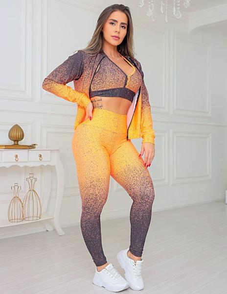 Imagem de Trio Conjunto Legging Top e Casaco Bomber Roupa de Academia Fitness