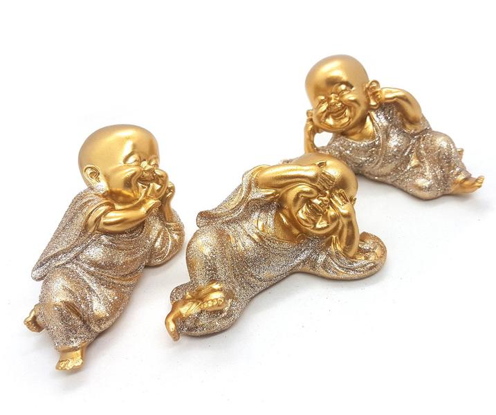 Trio De Buda Alegria Cego Surdo Mudo Buda Estatueta 9 cm - Flash Imagem de Trio De Buda Alegria Cego Surdo Mudo Buda Estatueta 9 cm