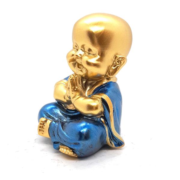 Imagem de Trio de Buda Baby Orando Dourando Azul Brilhante Buda 9 cm