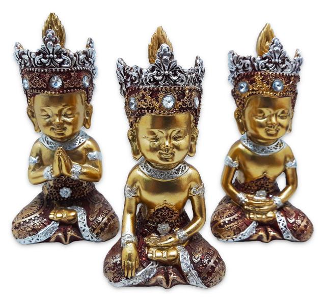 Imagem de Trio de Buda Tailandês da Prosperidade Vermelho Gold 12cm