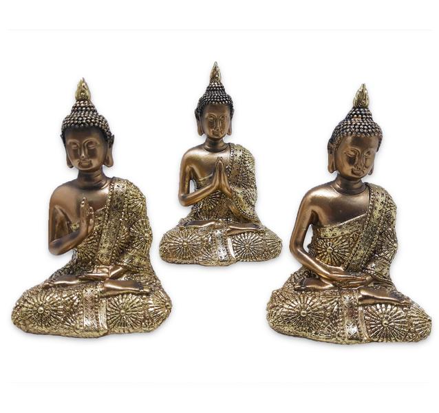 Imagem de Trio de Buda Tailandês Yoga Buda Cobre Brilhante 12 cm