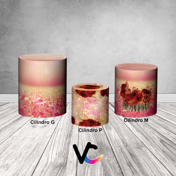 Imagem de Trio De Capa Cilindro 3D - Flores Floral Cute Aquarela 021