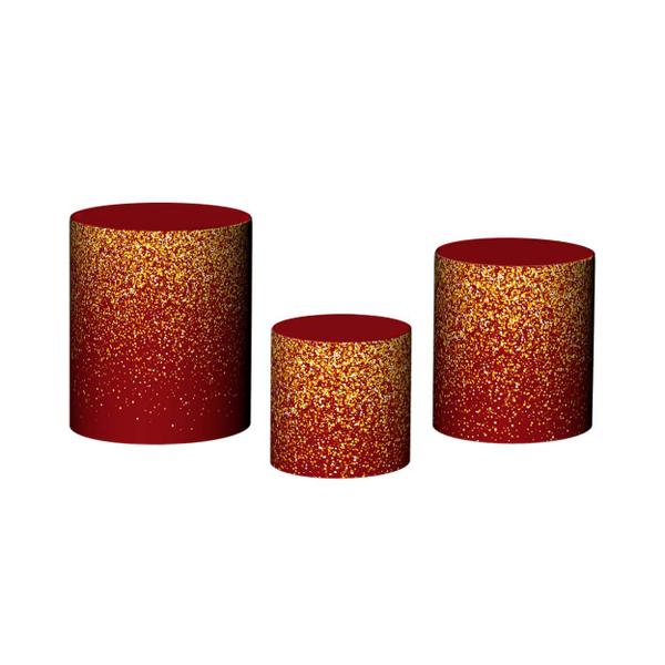 Imagem de Trio De Capa Cilindro 3D - Vermelho Escuro Efeito Glitter Dourado 028