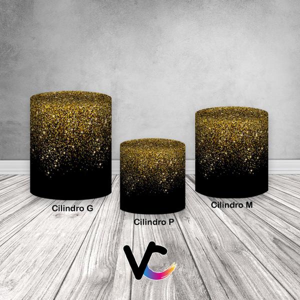 Imagem de Trio De Capa Cilindro - Efeito Glitter Dourado Fundo Preto 005