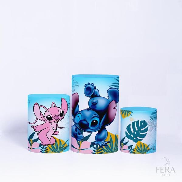 Imagem de Trio de Capa Cilindro para Festa Infantil Veste Fácil C/elástico Lilo e Stitch