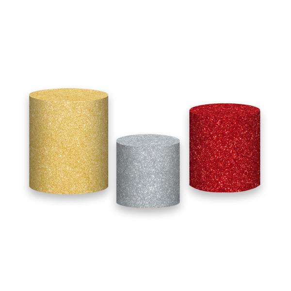 Imagem de Trio de Capas de Cilindro - Efeito Glitter Prata, Dourado e Vermelho 091