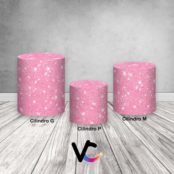 Imagem de Trio de Capas de Cilindro - Efeito Glitter Rosa Suave com Brilho 082