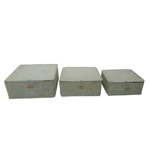 Imagem de Trio de cestos de palha branco rustico decorativo