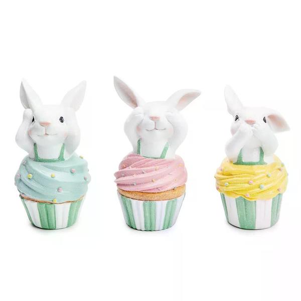 Imagem de Trio de coelho em resina cupcake sabedoria (color baby)