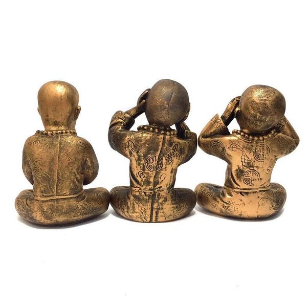 Imagem de Trio de Estátuas Monge Buda Sábios Cego, Surdo e Mudo 14,5cm