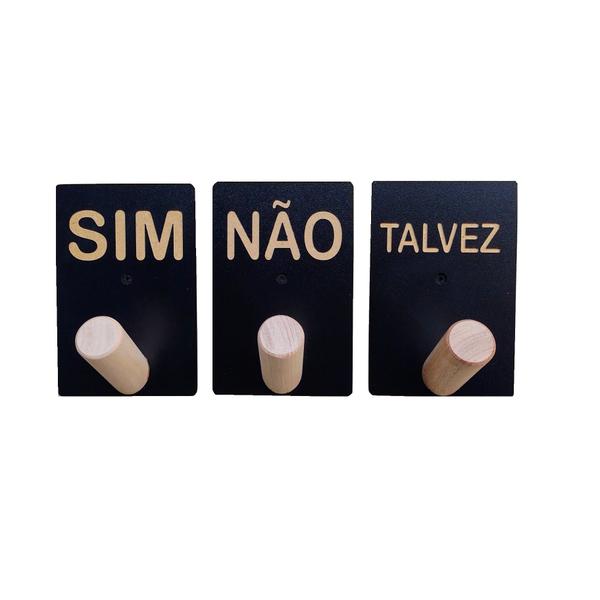 Imagem de Trio De Ganchos Penduradores Provador Lojas Sim Não Talvez Reto