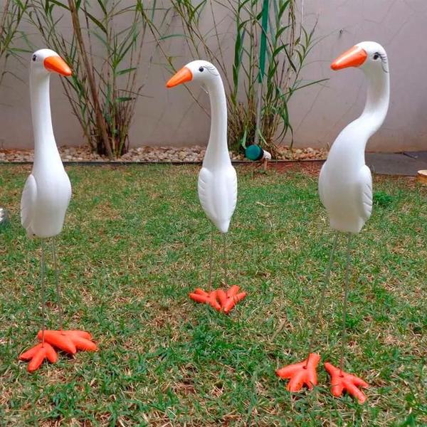 Imagem de Trio De Garças Brancas Em Cerâmica Enfeite Casa E Jardim