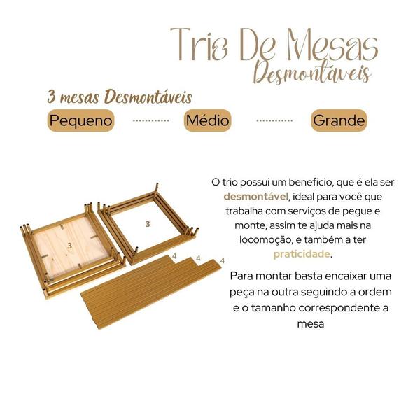 Imagem de Trio De Mesa Desmontável Decoração Festas Dourado/Preto/Cobre