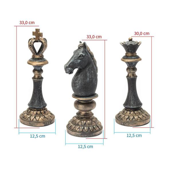 Imagem de Trio De Peças Do Xadrez Decorativas Em Resina Bronze