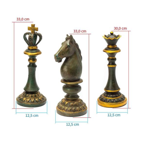 Imagem de Trio De Peças Do Xadrez Decorativas Em Resina Bronze