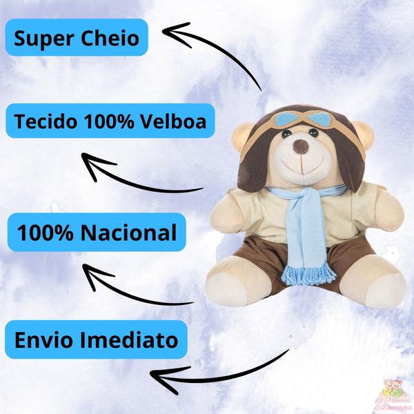 Imagem de Trio De Ursinhos Para Nicho Pelúcia Menino Aviador Baloeiro Bebe Presente Bichinhos Brinquedo