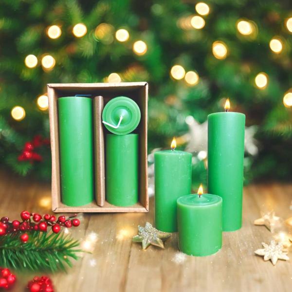 Imagem de Trio de Velas Cilíndricas Verde  5cm, 10cm E 15cm Decoração Festas